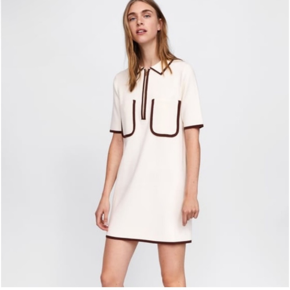 ZARA Knit Polo-style Dress with Contrasting Trims
